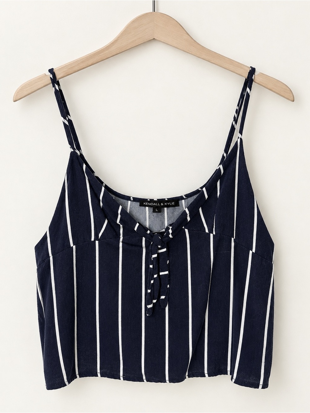 Kendall & Kylie Navy & White Vertical Stripe Tie-Front Crop Cami